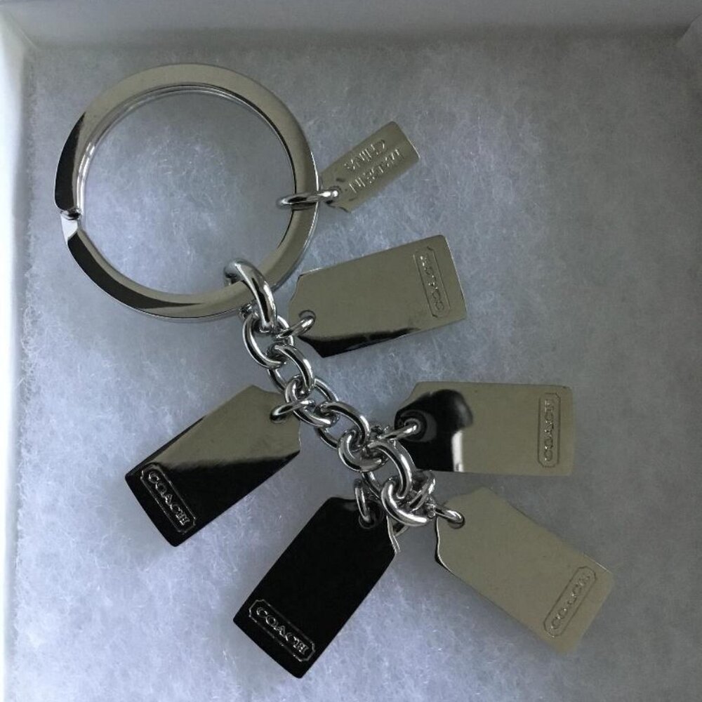 Coach Keychain with Multiple Tags on Silver Keychain or Bag Charm NWOT - Picture 3 of 3